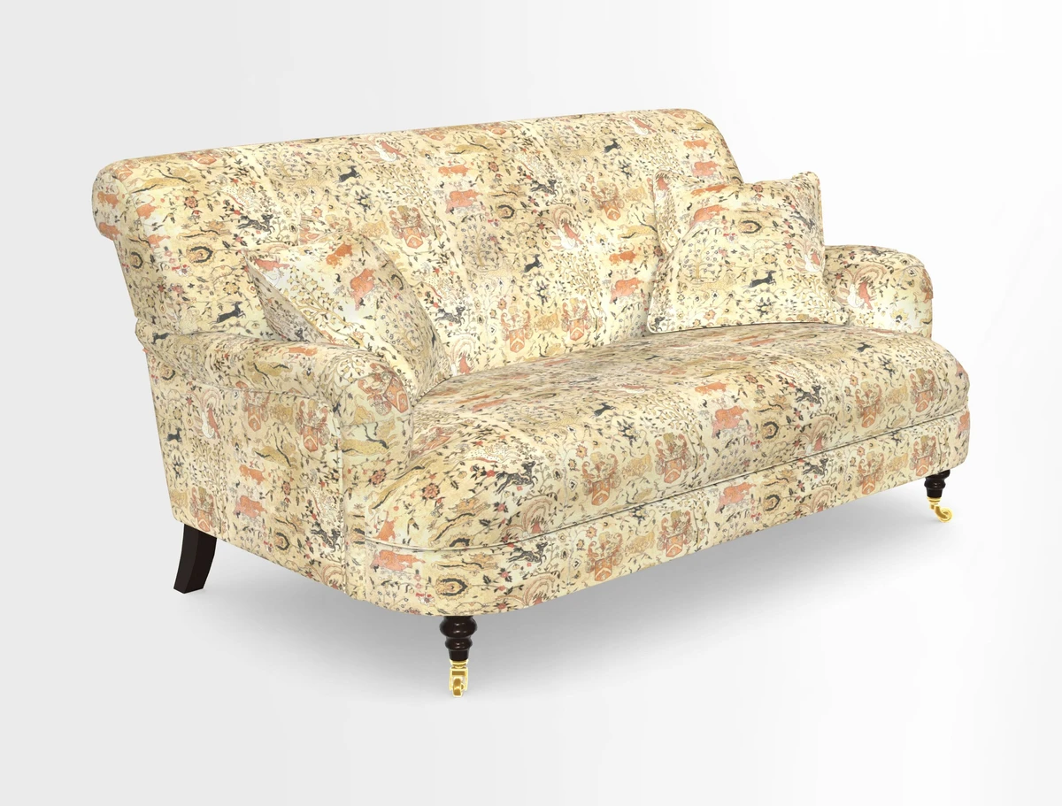 Holmfirth 3 Seater Seater Sofa in RHS Collection on Velvet Pieter van Kouwenhoorn Tulips with scatters in Almost Plain Velvet Maple and Brick