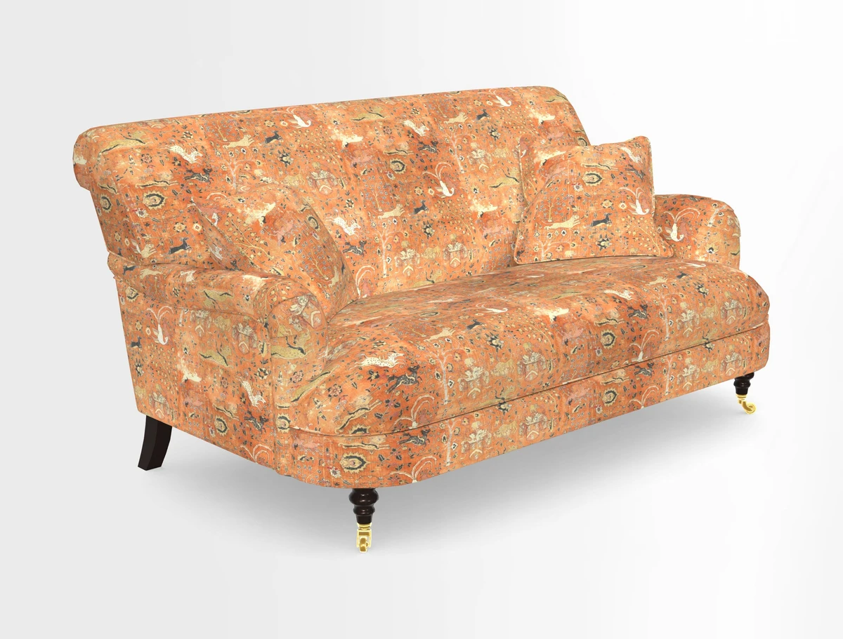 Holmfirth 3 Seater Seater Sofa in RHS Collection on Velvet Pieter van Kouwenhoorn Tulips with scatters in Almost Plain Velvet Maple and Brick