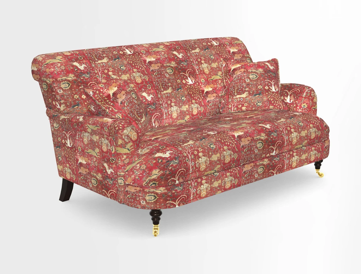 Holmfirth 3 Seater Seater Sofa in RHS Collection on Velvet Pieter van Kouwenhoorn Tulips with scatters in Almost Plain Velvet Maple and Brick