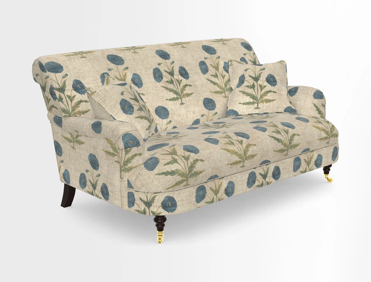 Holmfirth 3 Seater Seater Sofa in RHS Collection on Velvet Pieter van Kouwenhoorn Tulips with scatters in Almost Plain Velvet Maple and Brick