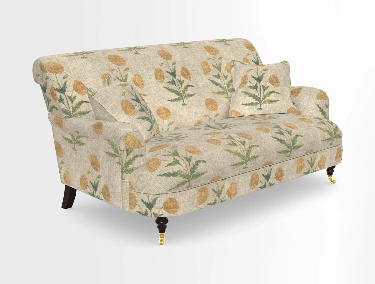 Holmfirth 3 Seater Seater Sofa in RHS Collection on Velvet Pieter van Kouwenhoorn Tulips with scatters in Almost Plain Velvet Maple and Brick