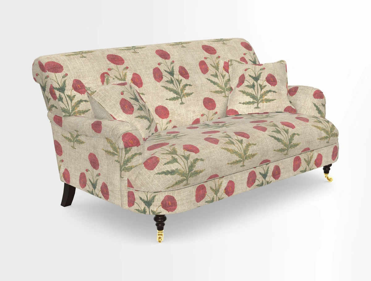 Holmfirth 3 Seater Seater Sofa in RHS Collection on Velvet Pieter van Kouwenhoorn Tulips with scatters in Almost Plain Velvet Maple and Brick