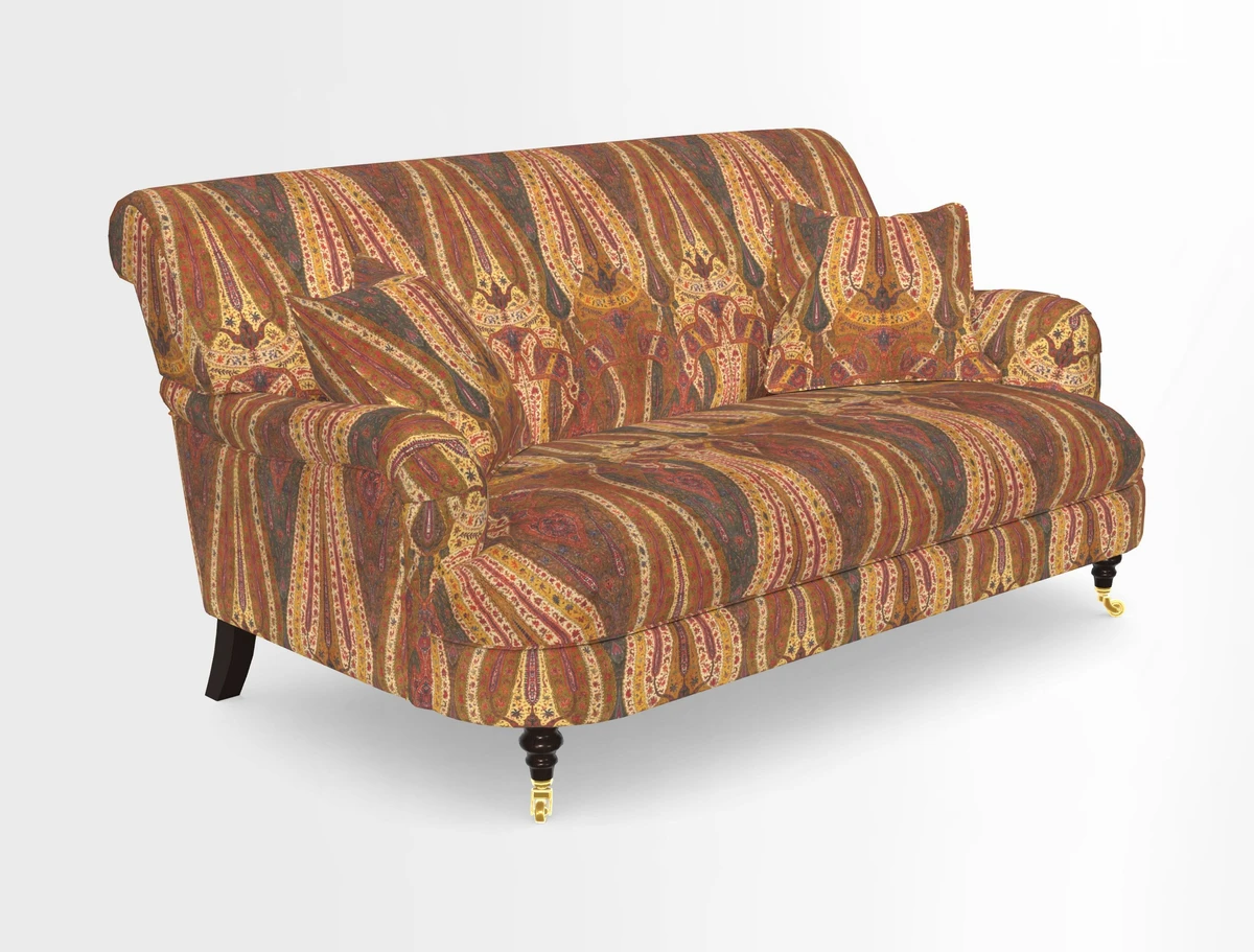 Holmfirth 3 Seater Seater Sofa in RHS Collection on Velvet Pieter van Kouwenhoorn Tulips with scatters in Almost Plain Velvet Maple and Brick