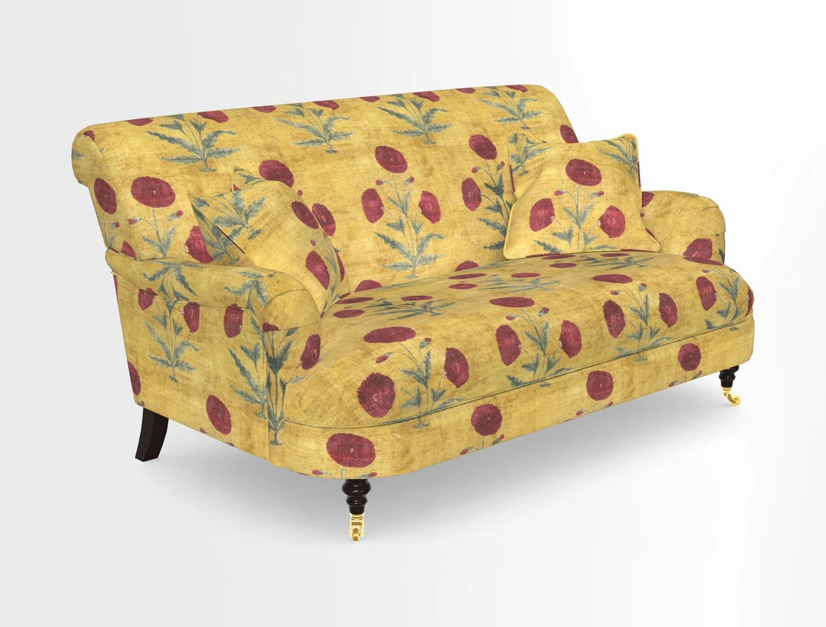 Holmfirth 3 Seater Seater Sofa in RHS Collection on Velvet Pieter van Kouwenhoorn Tulips with scatters in Almost Plain Velvet Maple and Brick