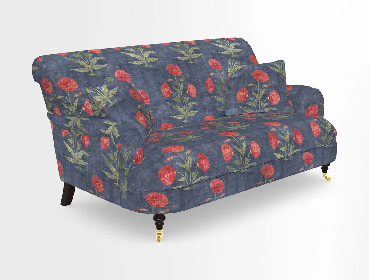 Holmfirth 3 Seater Seater Sofa in RHS Collection on Velvet Pieter van Kouwenhoorn Tulips with scatters in Almost Plain Velvet Maple and Brick