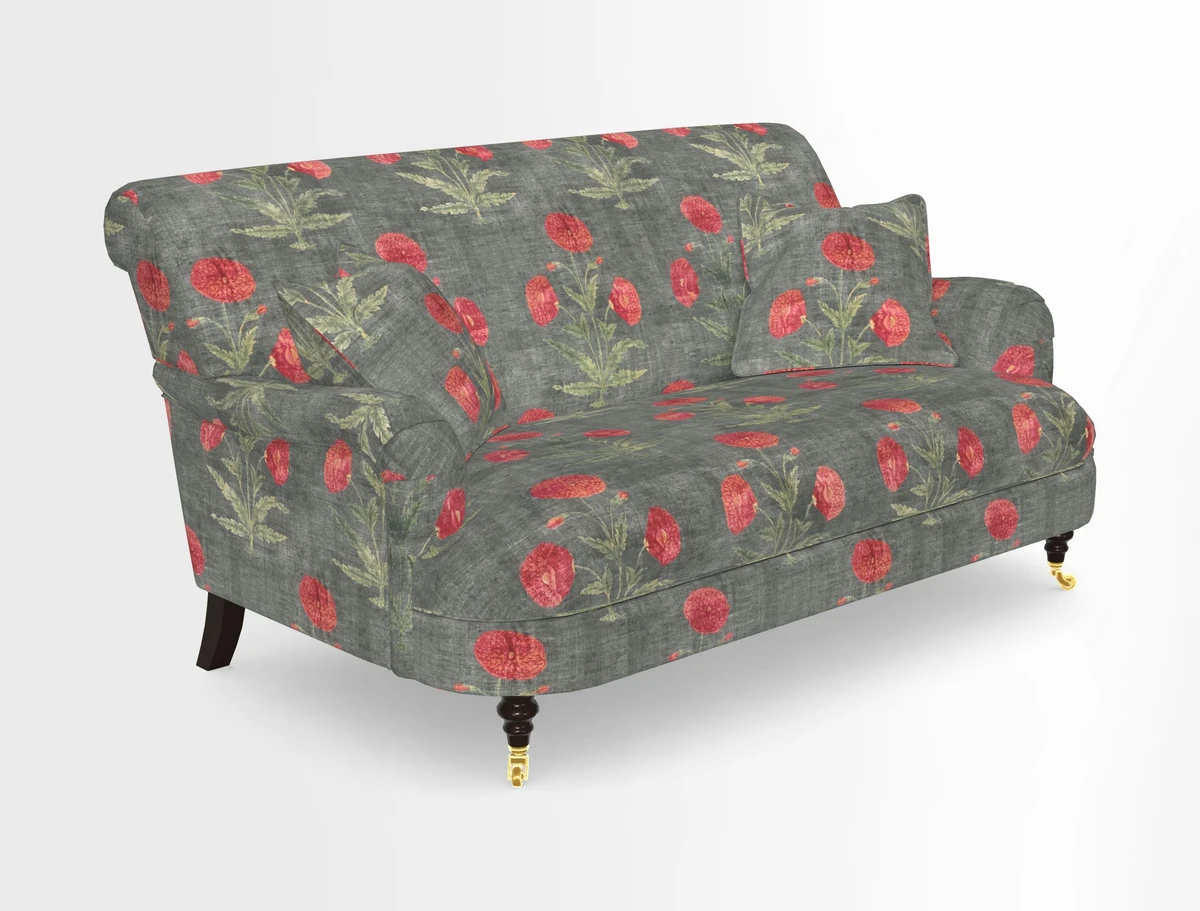 Holmfirth 3 Seater Seater Sofa in RHS Collection on Velvet Pieter van Kouwenhoorn Tulips with scatters in Almost Plain Velvet Maple and Brick