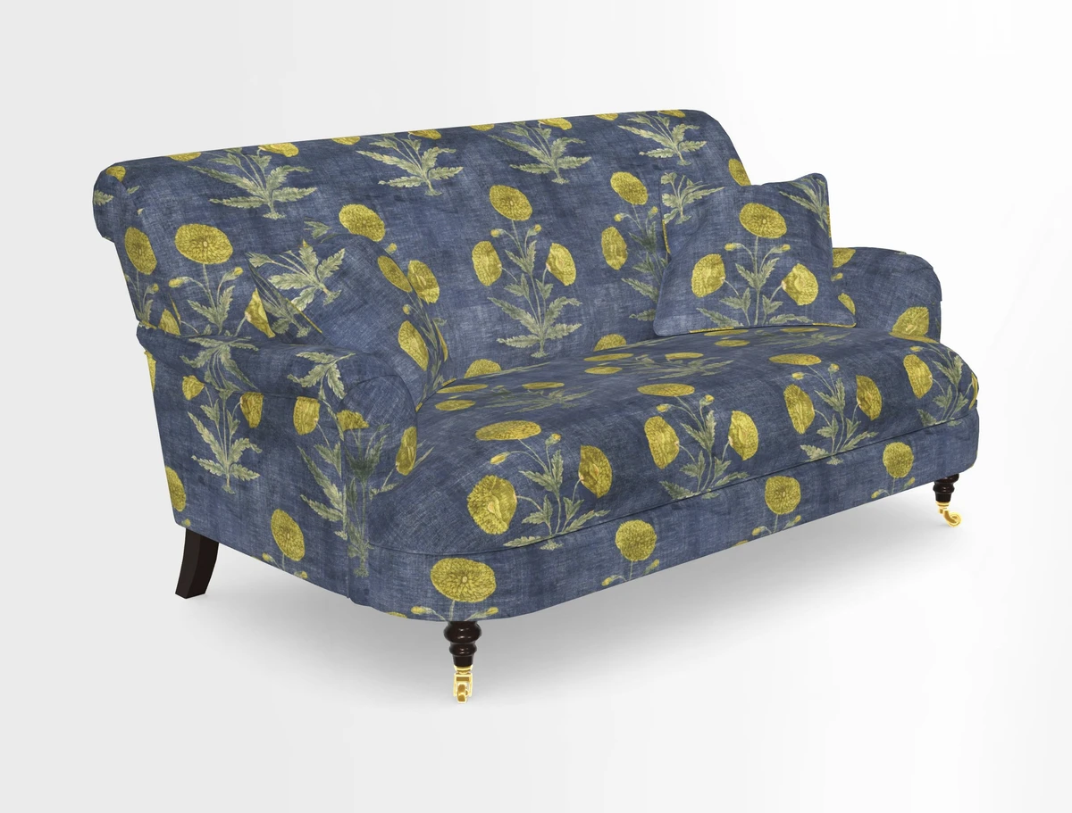 Holmfirth 3 Seater Seater Sofa in RHS Collection on Velvet Pieter van Kouwenhoorn Tulips with scatters in Almost Plain Velvet Maple and Brick