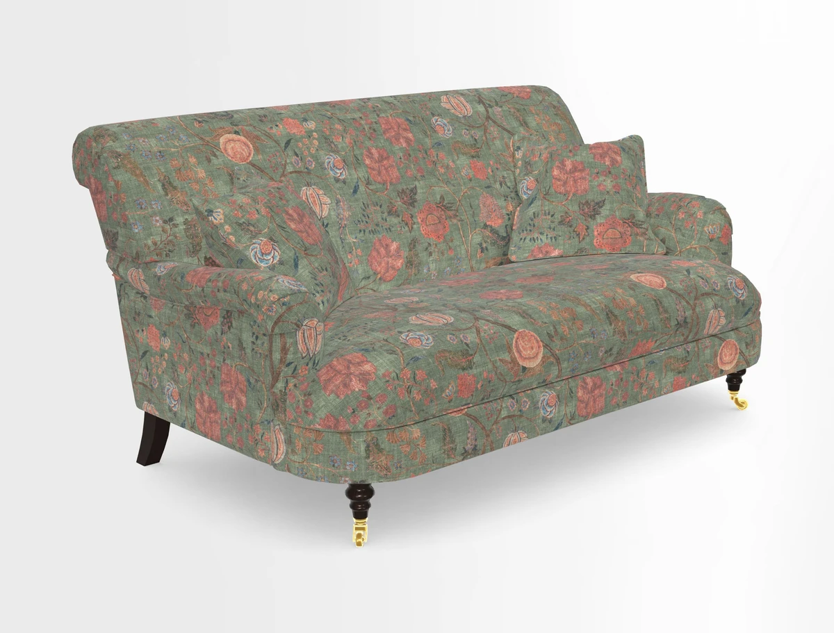 Holmfirth 3 Seater Seater Sofa in RHS Collection on Velvet Pieter van Kouwenhoorn Tulips with scatters in Almost Plain Velvet Maple and Brick