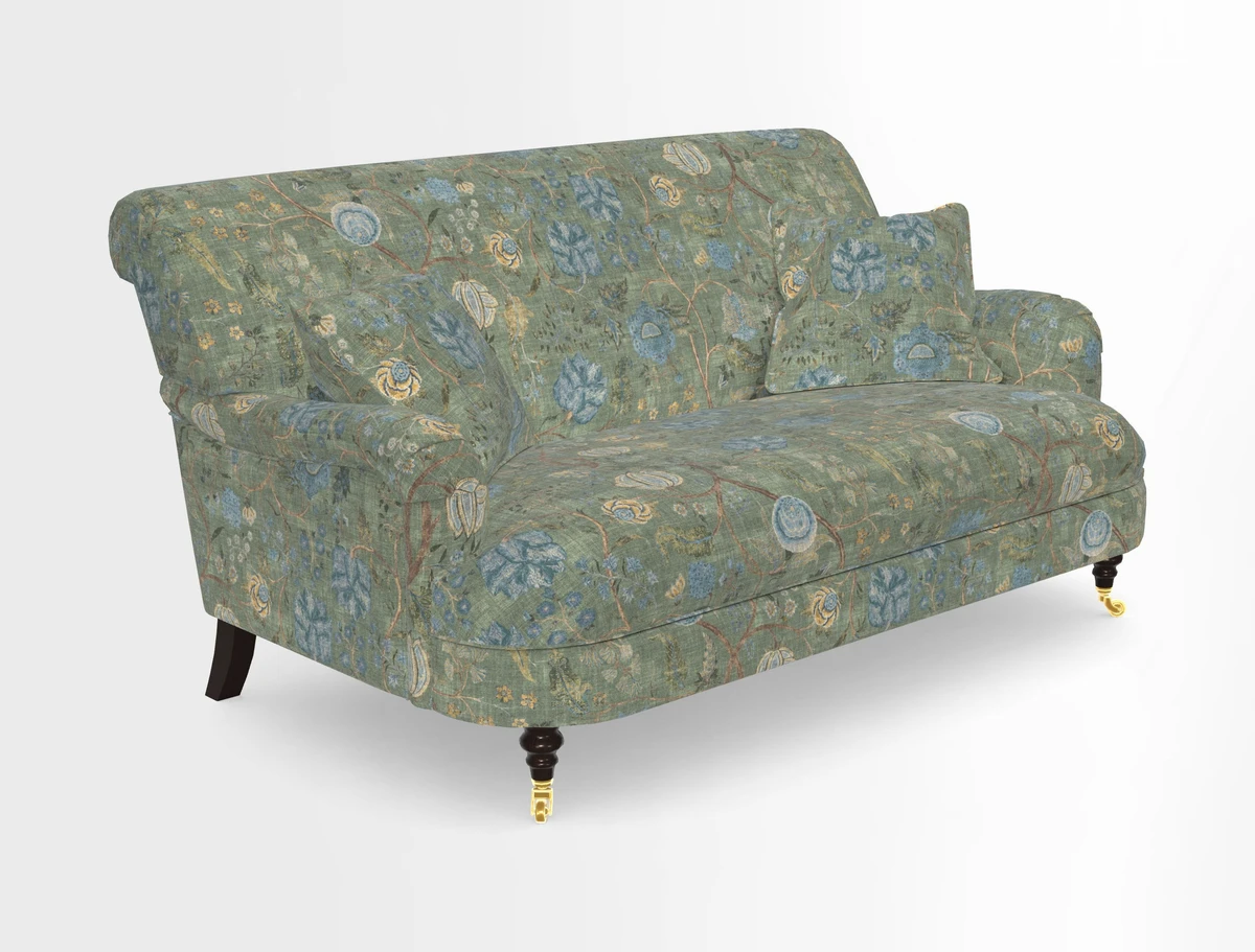 Holmfirth 3 Seater Seater Sofa in RHS Collection on Velvet Pieter van Kouwenhoorn Tulips with scatters in Almost Plain Velvet Maple and Brick