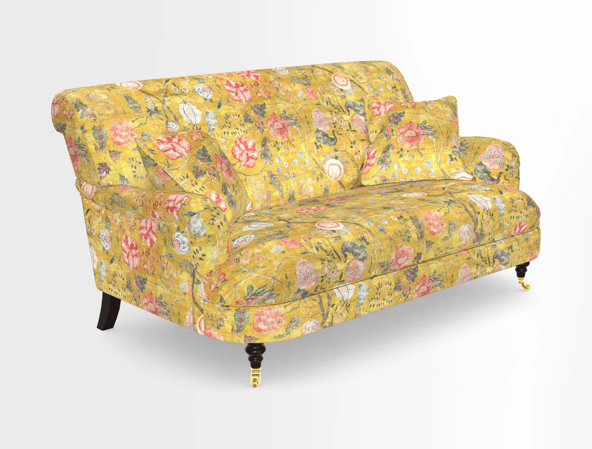 Holmfirth 3 Seater Seater Sofa in RHS Collection on Velvet Pieter van Kouwenhoorn Tulips with scatters in Almost Plain Velvet Maple and Brick