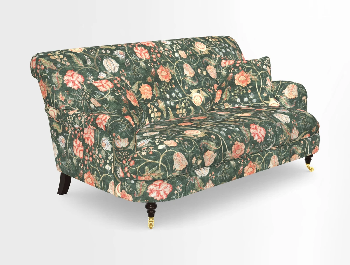 Holmfirth 3 Seater Seater Sofa in RHS Collection on Velvet Pieter van Kouwenhoorn Tulips with scatters in Almost Plain Velvet Maple and Brick