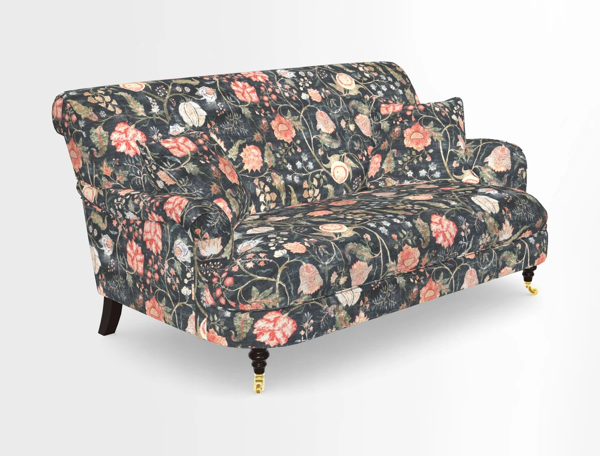 Holmfirth 3 Seater Seater Sofa in RHS Collection on Velvet Pieter van Kouwenhoorn Tulips with scatters in Almost Plain Velvet Maple and Brick