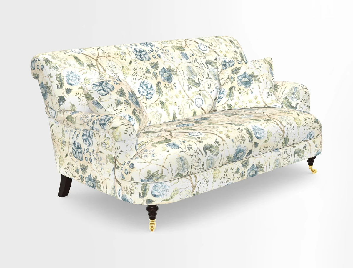 Holmfirth 3 Seater Seater Sofa in RHS Collection on Velvet Pieter van Kouwenhoorn Tulips with scatters in Almost Plain Velvet Maple and Brick