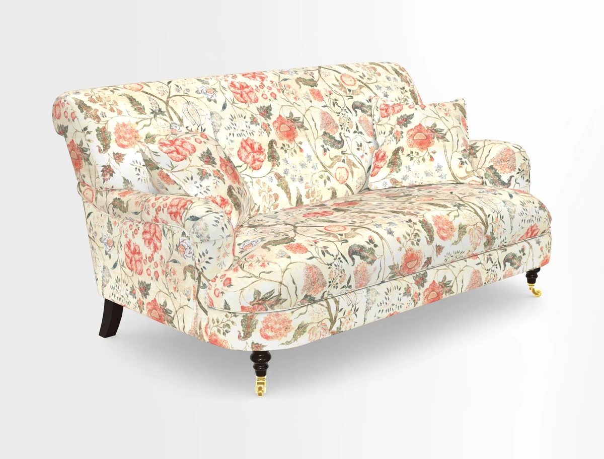 Holmfirth 3 Seater Seater Sofa in RHS Collection on Velvet Pieter van Kouwenhoorn Tulips with scatters in Almost Plain Velvet Maple and Brick
