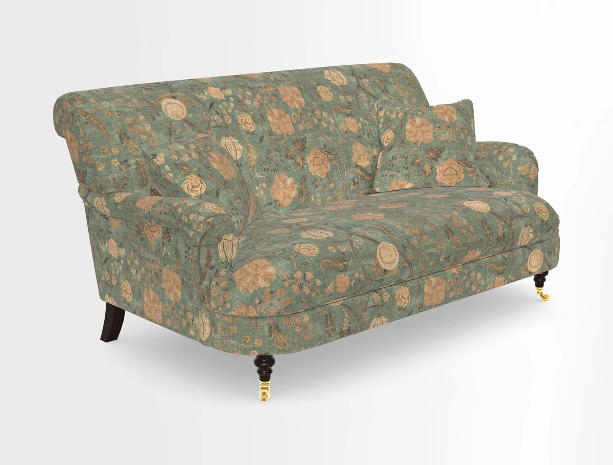 Holmfirth 3 Seater Seater Sofa in RHS Collection on Velvet Pieter van Kouwenhoorn Tulips with scatters in Almost Plain Velvet Maple and Brick