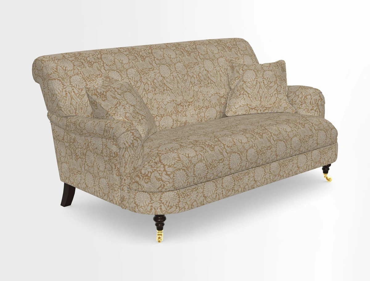 Holmfirth 3 Seater Seater Sofa in RHS Collection on Velvet Pieter van Kouwenhoorn Tulips with scatters in Almost Plain Velvet Maple and Brick