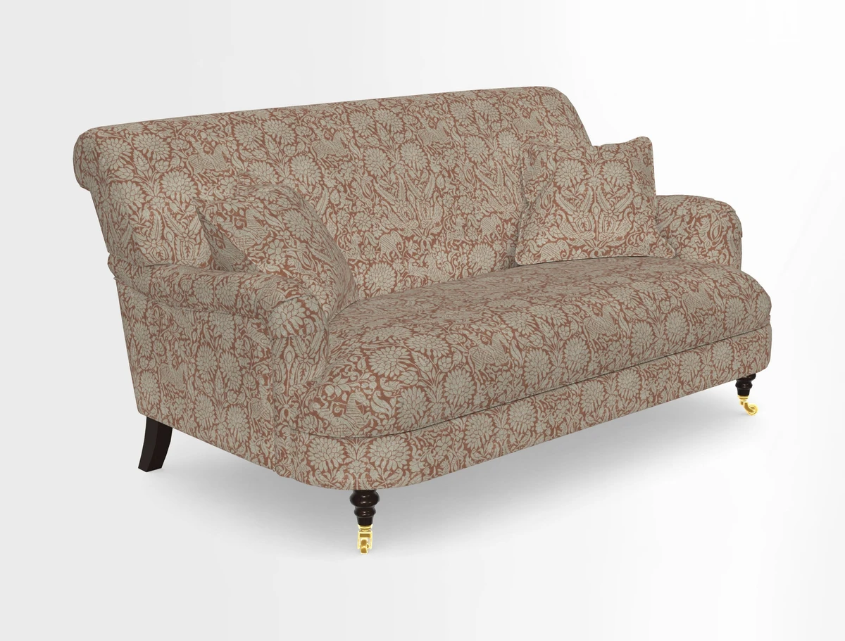 Holmfirth 3 Seater Seater Sofa in RHS Collection on Velvet Pieter van Kouwenhoorn Tulips with scatters in Almost Plain Velvet Maple and Brick