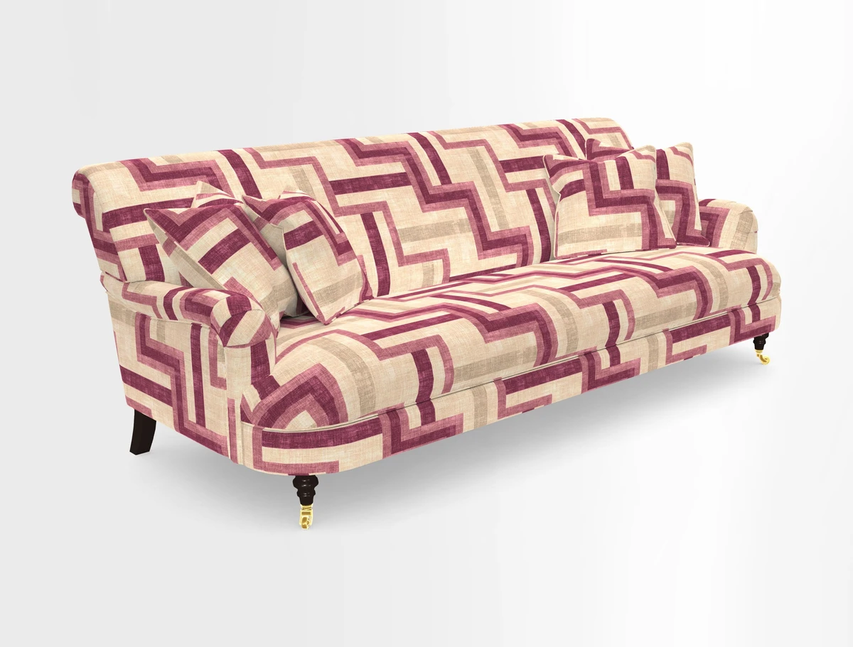 Holmfirth 3 Seater Seater Sofa in RHS Collection on Velvet Pieter van Kouwenhoorn Tulips with scatters in Almost Plain Velvet Maple and Brick