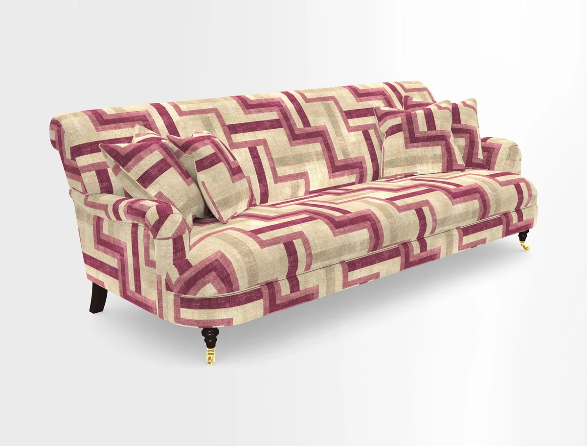Holmfirth 3 Seater Seater Sofa in RHS Collection on Velvet Pieter van Kouwenhoorn Tulips with scatters in Almost Plain Velvet Maple and Brick