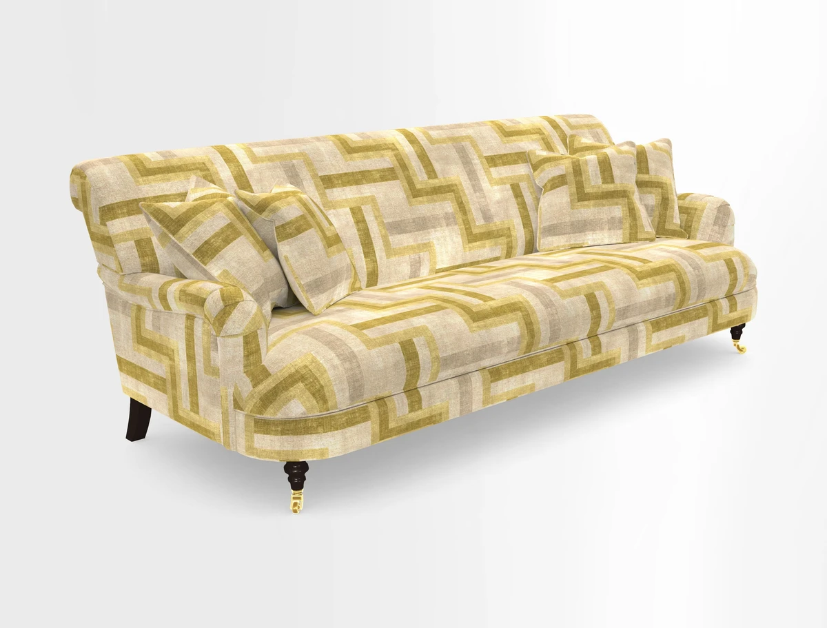 Holmfirth 3 Seater Seater Sofa in RHS Collection on Velvet Pieter van Kouwenhoorn Tulips with scatters in Almost Plain Velvet Maple and Brick