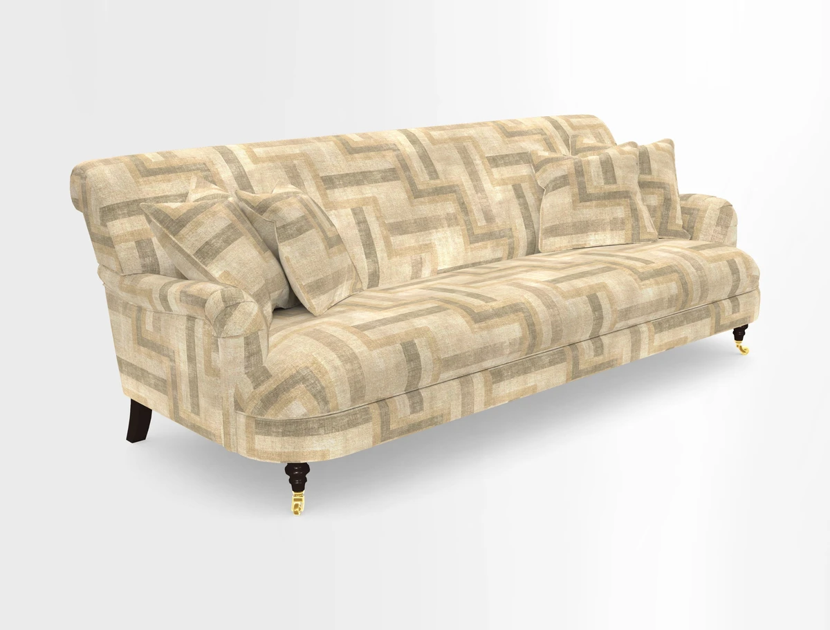 Holmfirth 3 Seater Seater Sofa in RHS Collection on Velvet Pieter van Kouwenhoorn Tulips with scatters in Almost Plain Velvet Maple and Brick