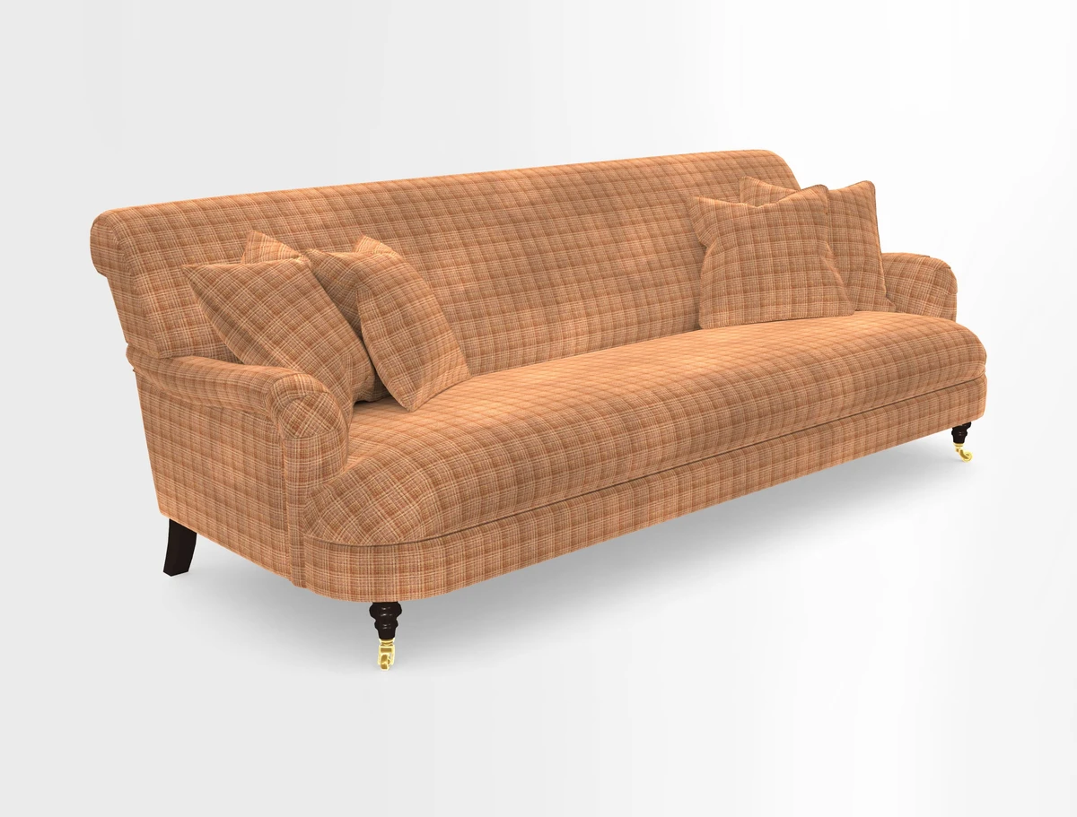 Holmfirth 3 Seater Seater Sofa in RHS Collection on Velvet Pieter van Kouwenhoorn Tulips with scatters in Almost Plain Velvet Maple and Brick