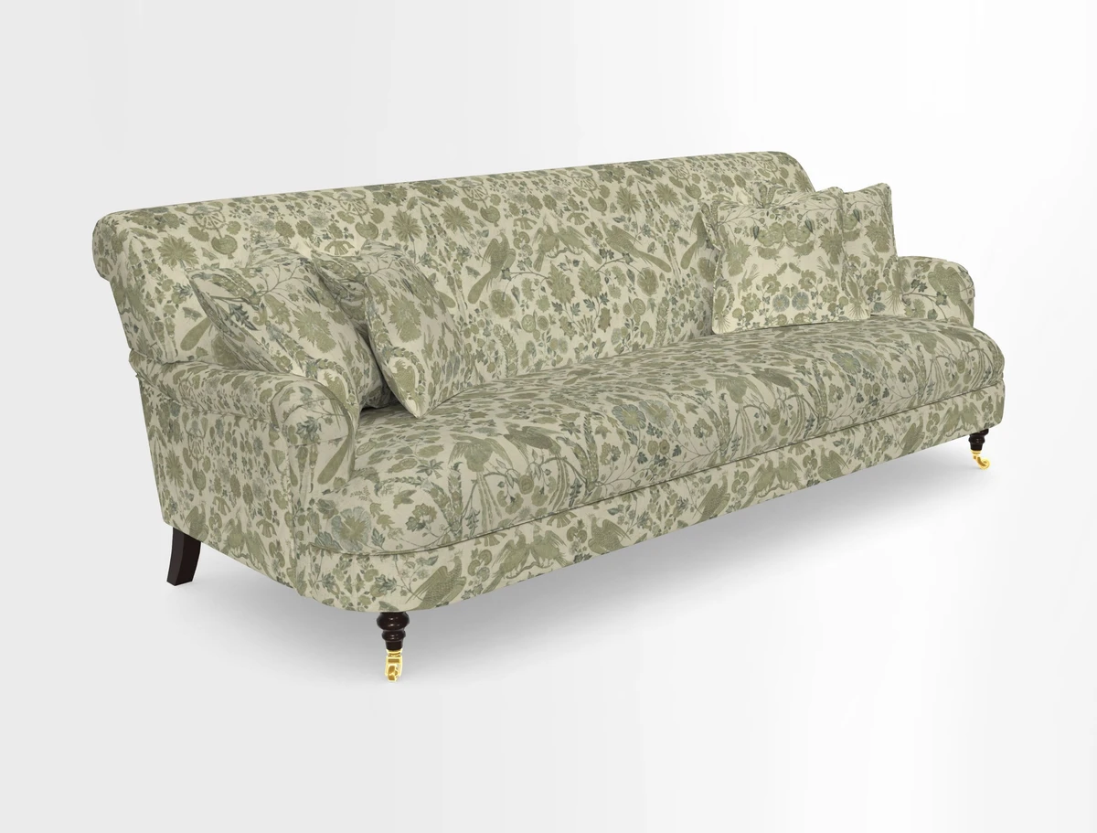 Holmfirth 3 Seater Seater Sofa in RHS Collection on Velvet Pieter van Kouwenhoorn Tulips with scatters in Almost Plain Velvet Maple and Brick
