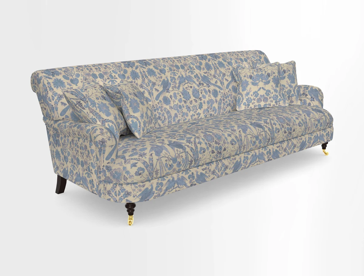 Holmfirth 3 Seater Seater Sofa in RHS Collection on Velvet Pieter van Kouwenhoorn Tulips with scatters in Almost Plain Velvet Maple and Brick