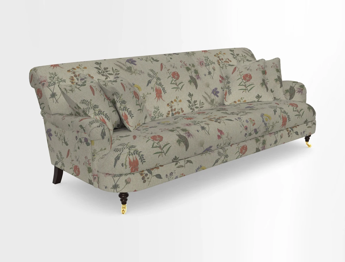Holmfirth 3 Seater Seater Sofa in RHS Collection on Velvet Pieter van Kouwenhoorn Tulips with scatters in Almost Plain Velvet Maple and Brick