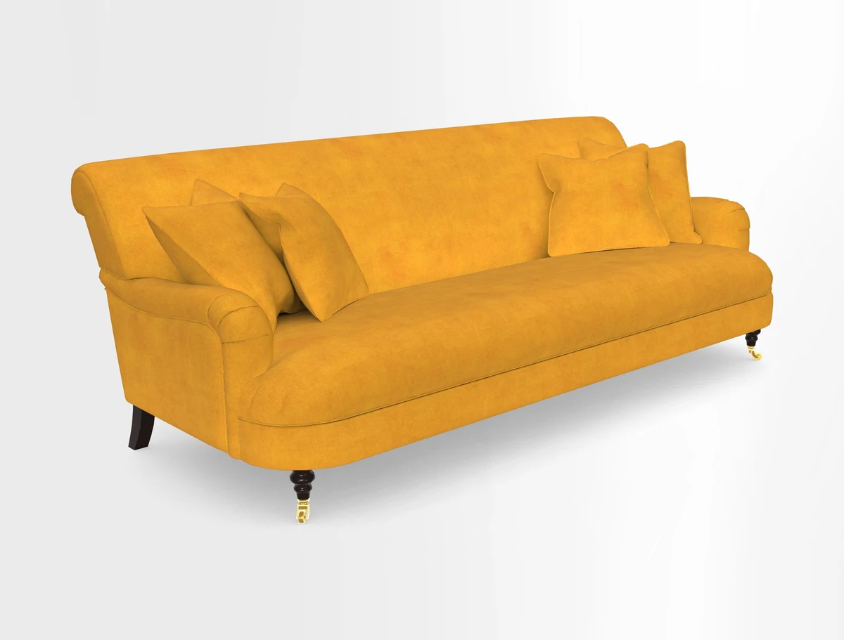 Holmfirth 3 Seater Seater Sofa in RHS Collection on Velvet Pieter van Kouwenhoorn Tulips with scatters in Almost Plain Velvet Maple and Brick