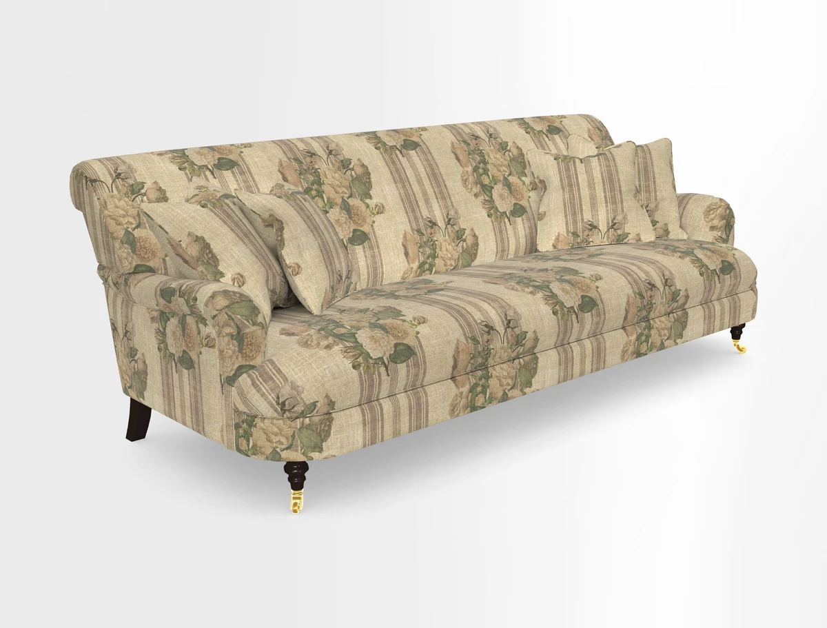Holmfirth 3 Seater Seater Sofa in RHS Collection on Velvet Pieter van Kouwenhoorn Tulips with scatters in Almost Plain Velvet Maple and Brick