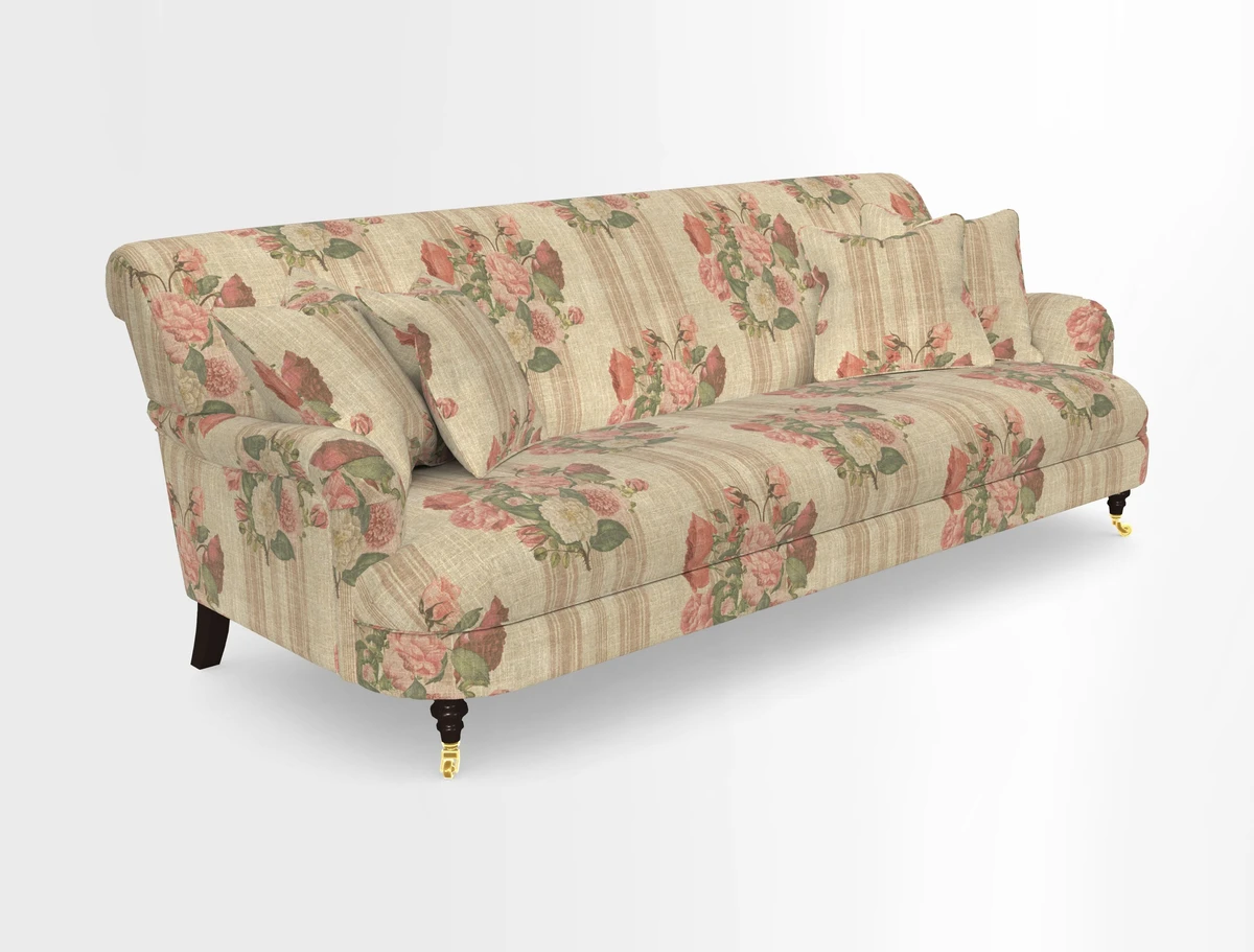 Holmfirth 3 Seater Seater Sofa in RHS Collection on Velvet Pieter van Kouwenhoorn Tulips with scatters in Almost Plain Velvet Maple and Brick