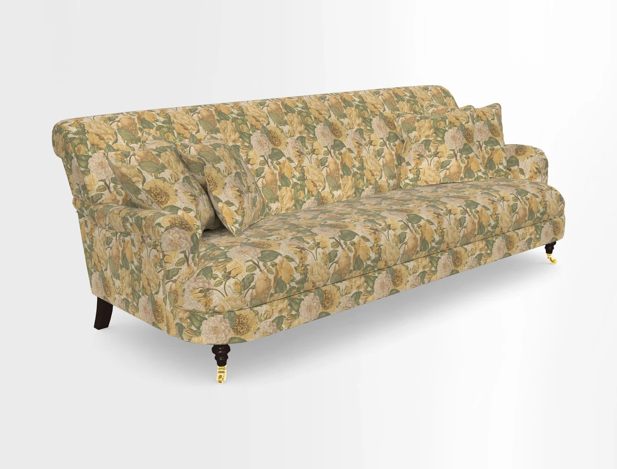 Holmfirth 3 Seater Seater Sofa in RHS Collection on Velvet Pieter van Kouwenhoorn Tulips with scatters in Almost Plain Velvet Maple and Brick