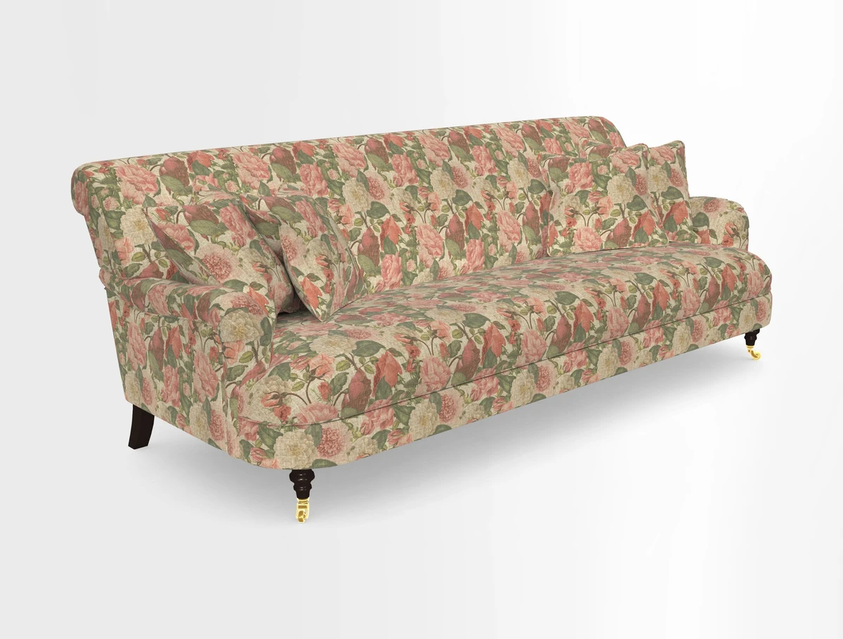 Holmfirth 3 Seater Seater Sofa in RHS Collection on Velvet Pieter van Kouwenhoorn Tulips with scatters in Almost Plain Velvet Maple and Brick