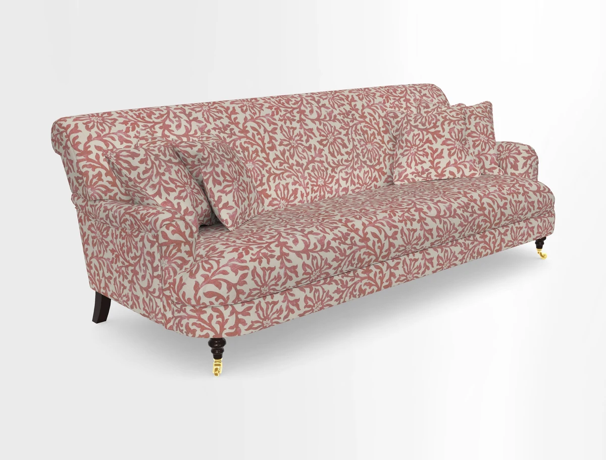 Holmfirth 3 Seater Seater Sofa in RHS Collection on Velvet Pieter van Kouwenhoorn Tulips with scatters in Almost Plain Velvet Maple and Brick