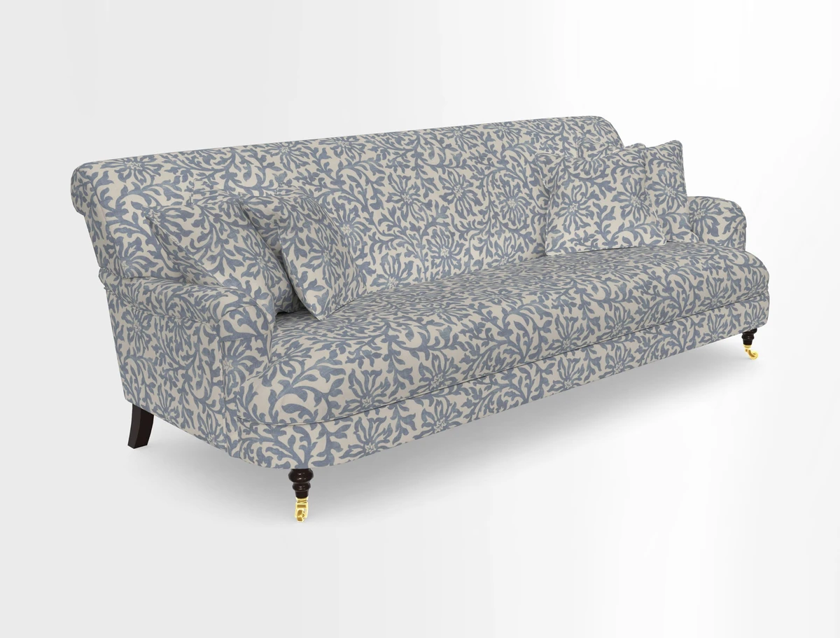 Holmfirth 3 Seater Seater Sofa in RHS Collection on Velvet Pieter van Kouwenhoorn Tulips with scatters in Almost Plain Velvet Maple and Brick