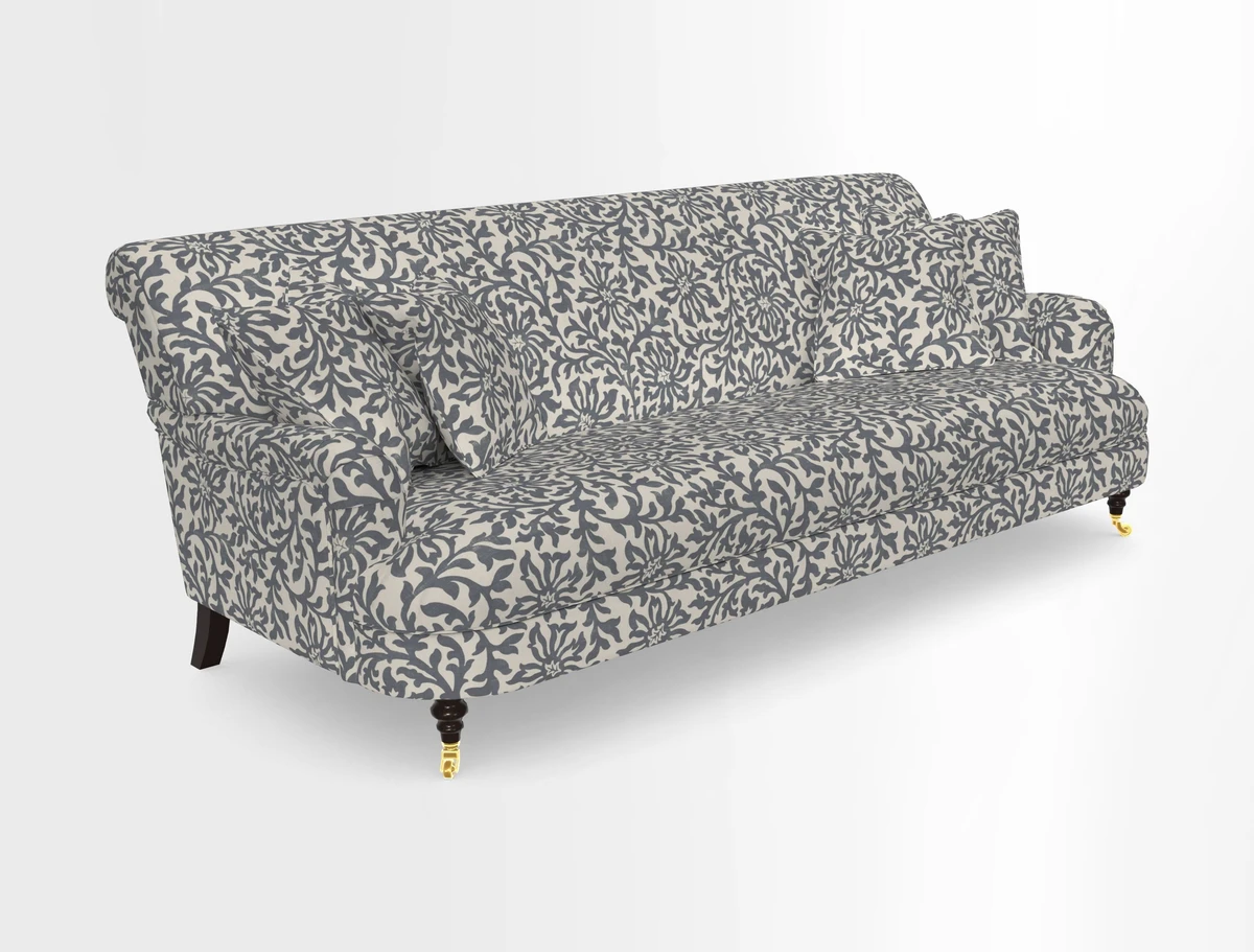 Holmfirth 3 Seater Seater Sofa in RHS Collection on Velvet Pieter van Kouwenhoorn Tulips with scatters in Almost Plain Velvet Maple and Brick