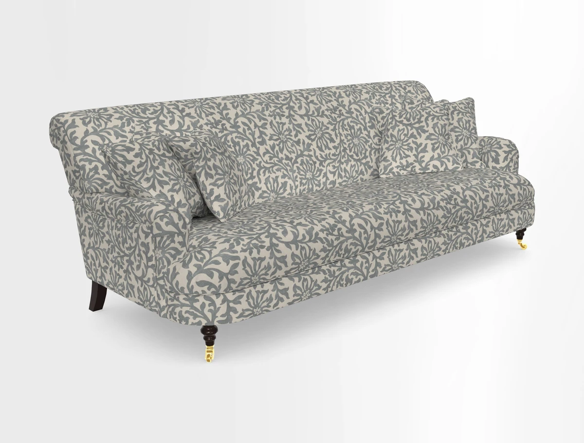 Holmfirth 3 Seater Seater Sofa in RHS Collection on Velvet Pieter van Kouwenhoorn Tulips with scatters in Almost Plain Velvet Maple and Brick