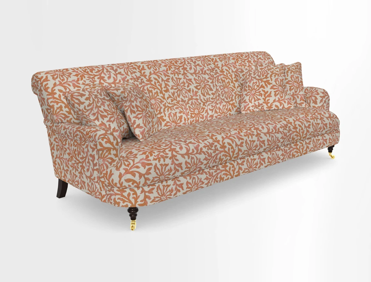 Holmfirth 3 Seater Seater Sofa in RHS Collection on Velvet Pieter van Kouwenhoorn Tulips with scatters in Almost Plain Velvet Maple and Brick