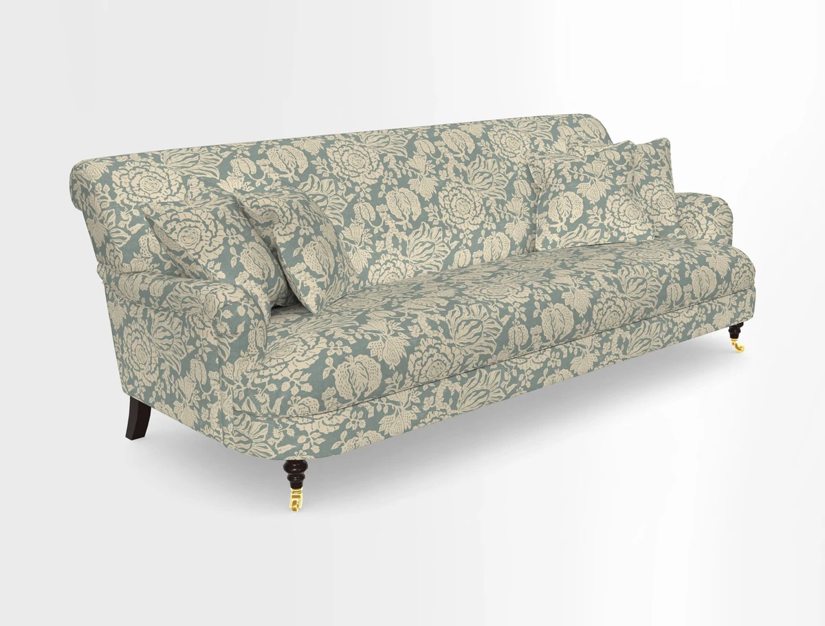 Holmfirth 3 Seater Seater Sofa in RHS Collection on Velvet Pieter van Kouwenhoorn Tulips with scatters in Almost Plain Velvet Maple and Brick