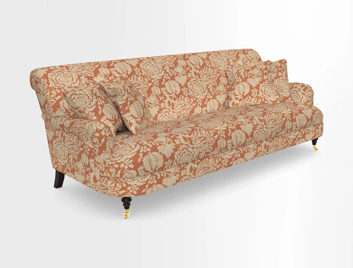 Holmfirth 3 Seater Seater Sofa in RHS Collection on Velvet Pieter van Kouwenhoorn Tulips with scatters in Almost Plain Velvet Maple and Brick