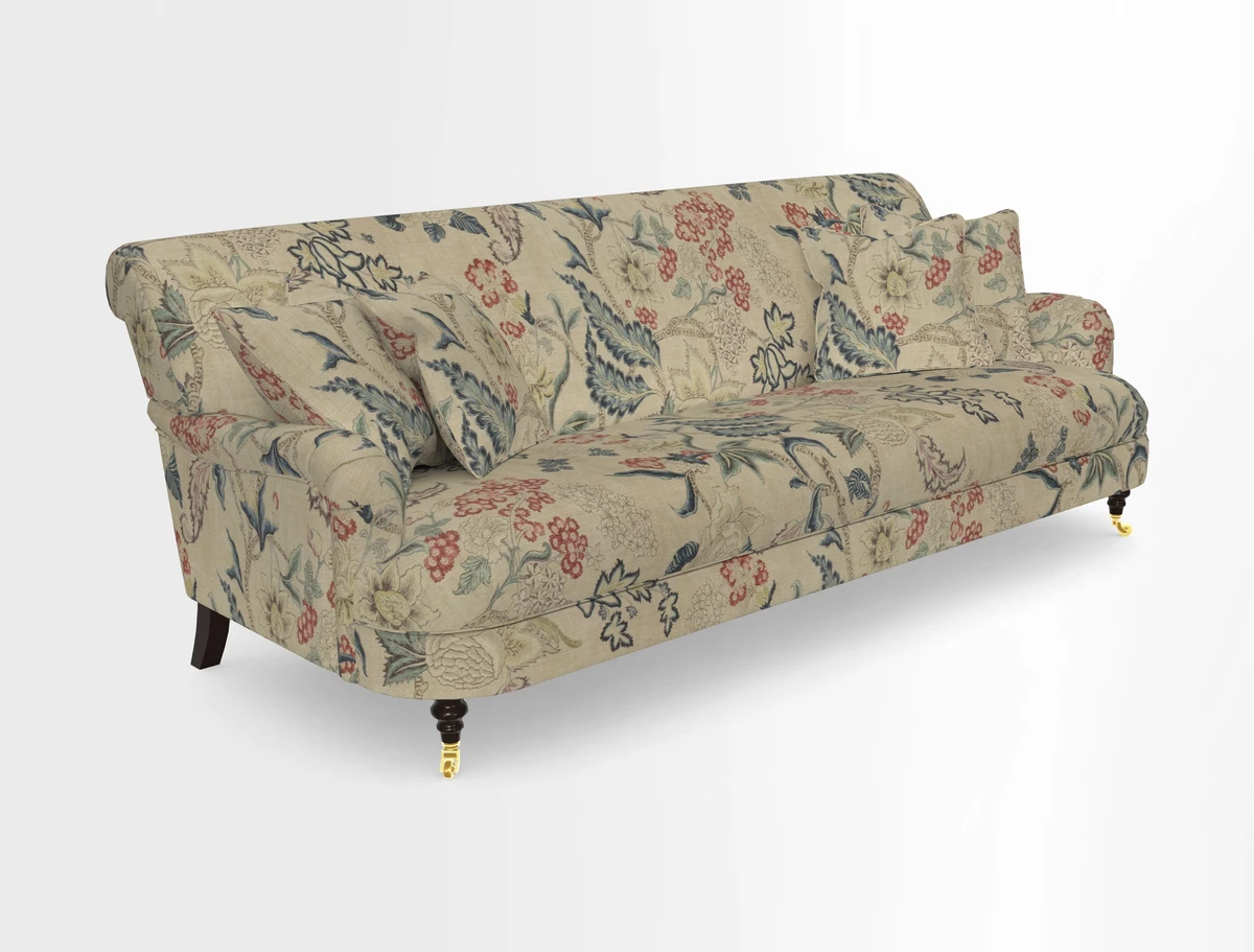 Holmfirth 3 Seater Seater Sofa in RHS Collection on Velvet Pieter van Kouwenhoorn Tulips with scatters in Almost Plain Velvet Maple and Brick