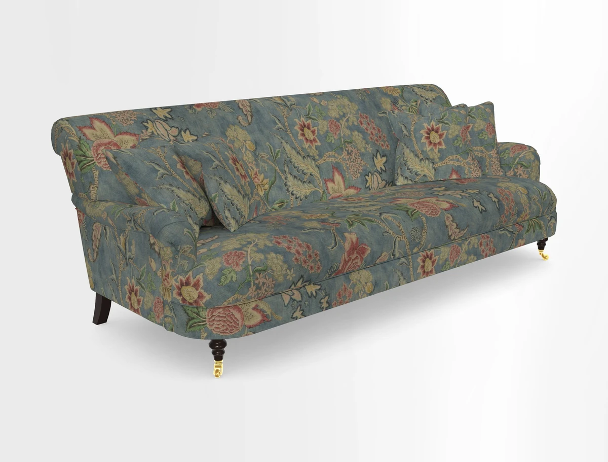 Holmfirth 3 Seater Seater Sofa in RHS Collection on Velvet Pieter van Kouwenhoorn Tulips with scatters in Almost Plain Velvet Maple and Brick