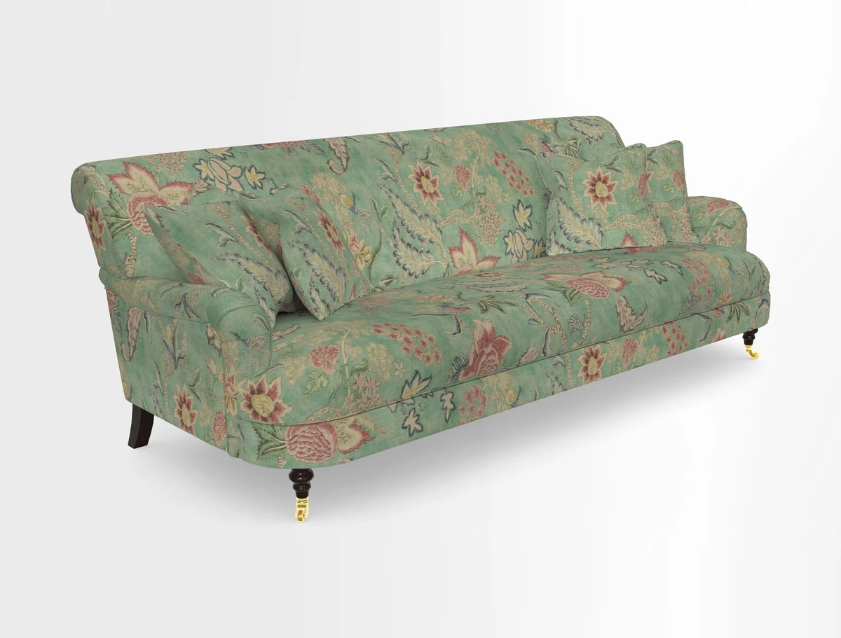 Holmfirth 3 Seater Seater Sofa in RHS Collection on Velvet Pieter van Kouwenhoorn Tulips with scatters in Almost Plain Velvet Maple and Brick