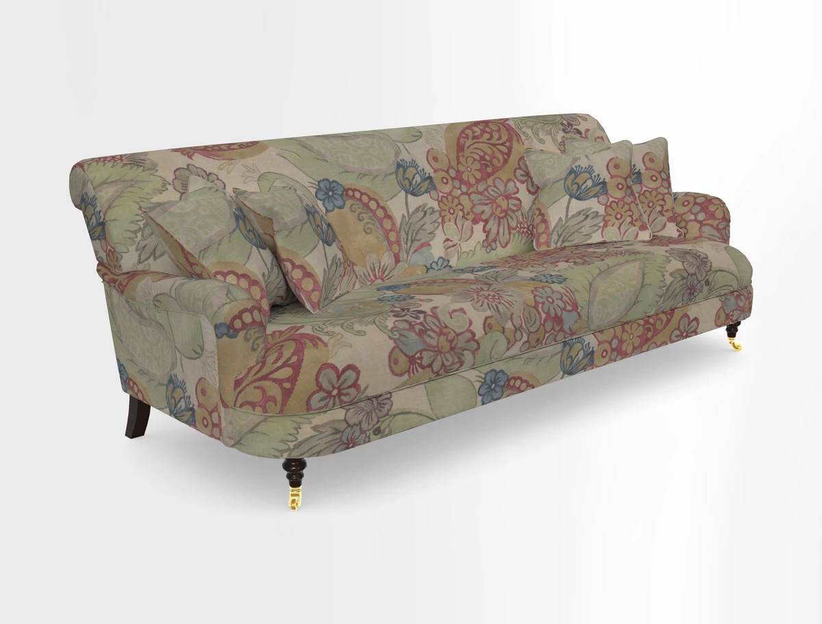 Holmfirth 3 Seater Seater Sofa in RHS Collection on Velvet Pieter van Kouwenhoorn Tulips with scatters in Almost Plain Velvet Maple and Brick