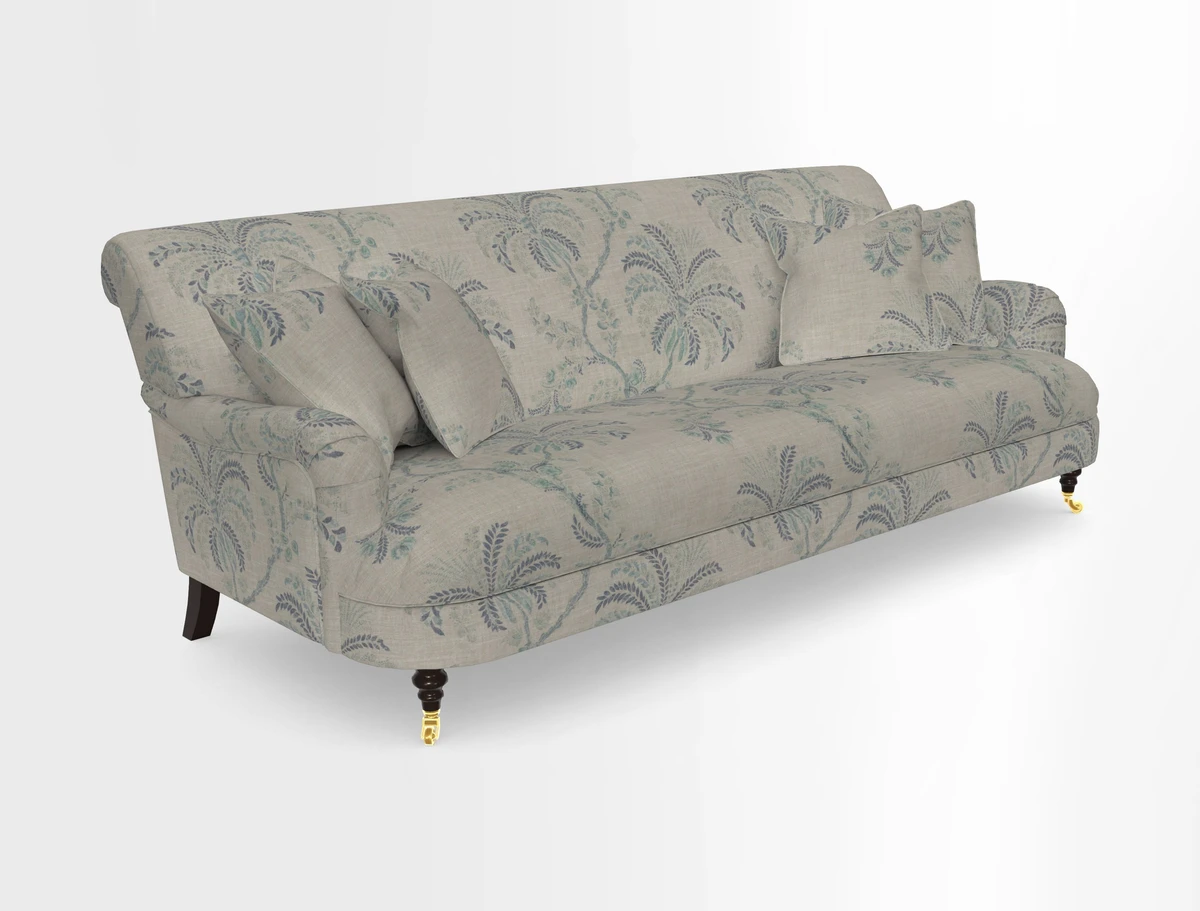 Holmfirth 3 Seater Seater Sofa in RHS Collection on Velvet Pieter van Kouwenhoorn Tulips with scatters in Almost Plain Velvet Maple and Brick