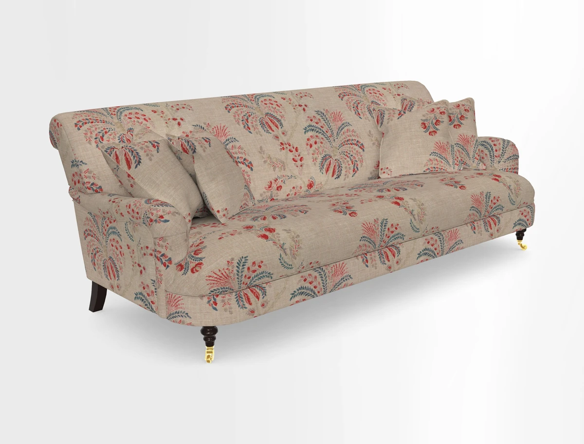 Holmfirth 3 Seater Seater Sofa in RHS Collection on Velvet Pieter van Kouwenhoorn Tulips with scatters in Almost Plain Velvet Maple and Brick