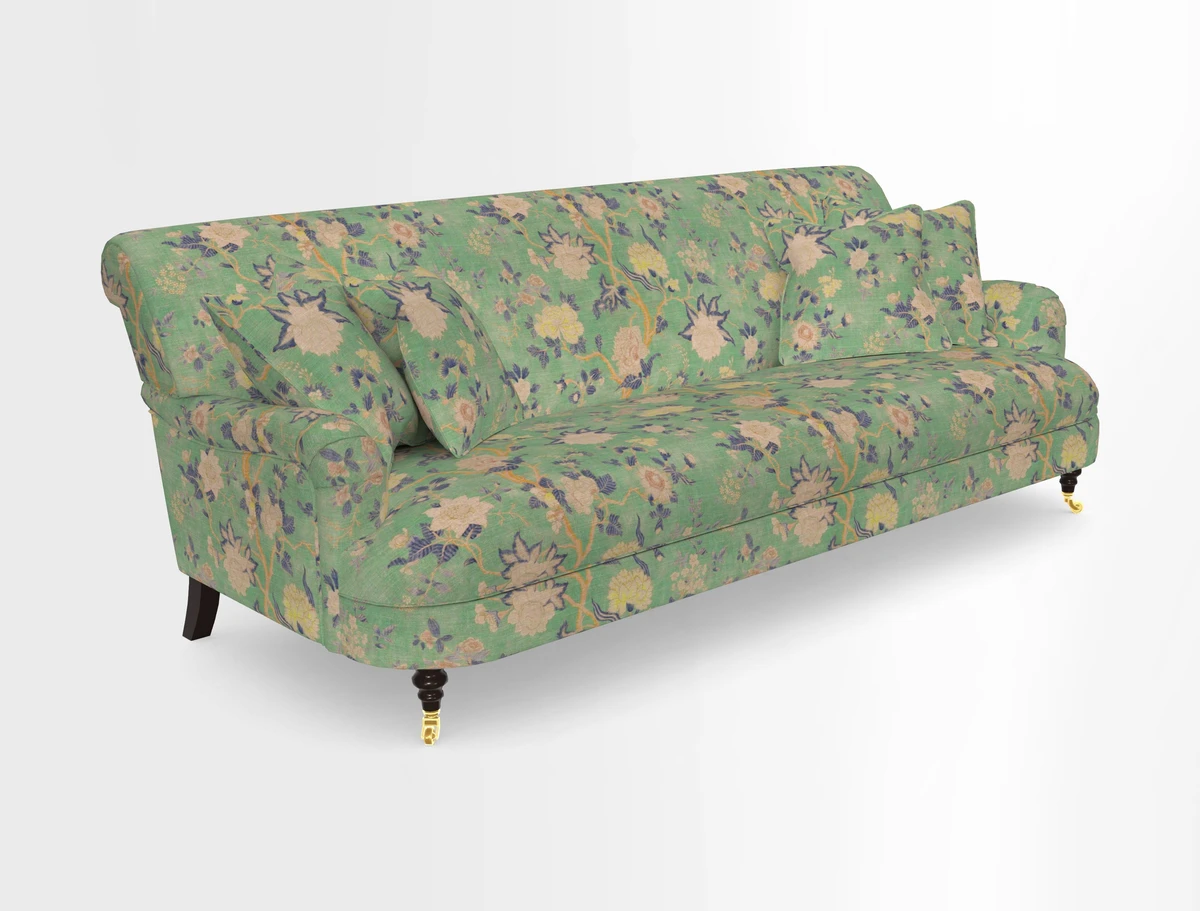 Holmfirth 3 Seater Seater Sofa in RHS Collection on Velvet Pieter van Kouwenhoorn Tulips with scatters in Almost Plain Velvet Maple and Brick