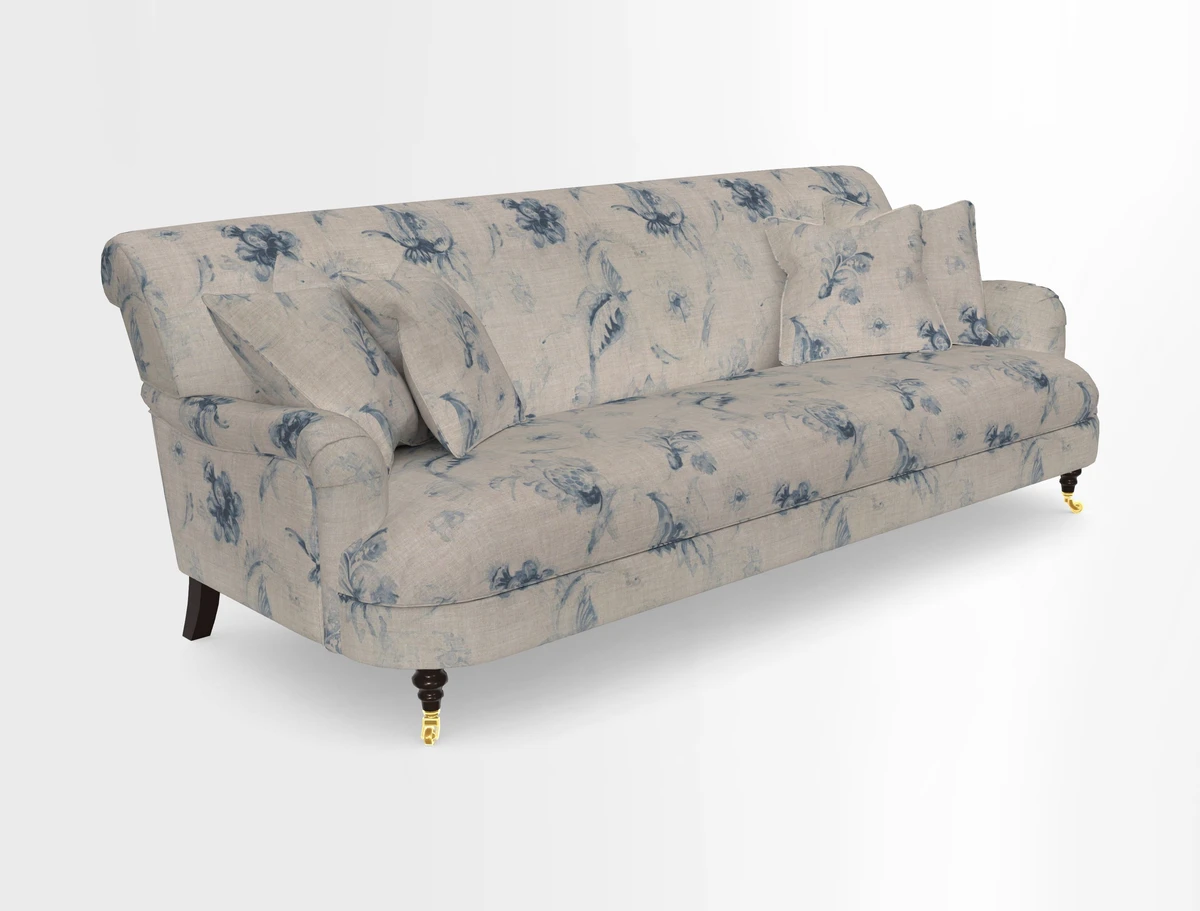 Holmfirth 3 Seater Seater Sofa in RHS Collection on Velvet Pieter van Kouwenhoorn Tulips with scatters in Almost Plain Velvet Maple and Brick