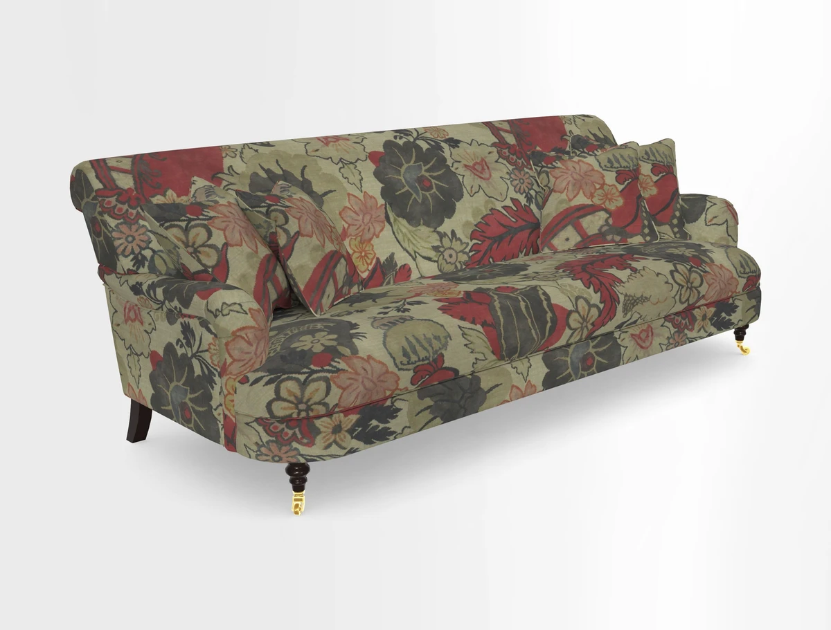 Holmfirth 3 Seater Seater Sofa in RHS Collection on Velvet Pieter van Kouwenhoorn Tulips with scatters in Almost Plain Velvet Maple and Brick